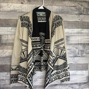 Flying Tomato Tan Aztec Print Open Front Cardigan Sweater Women M